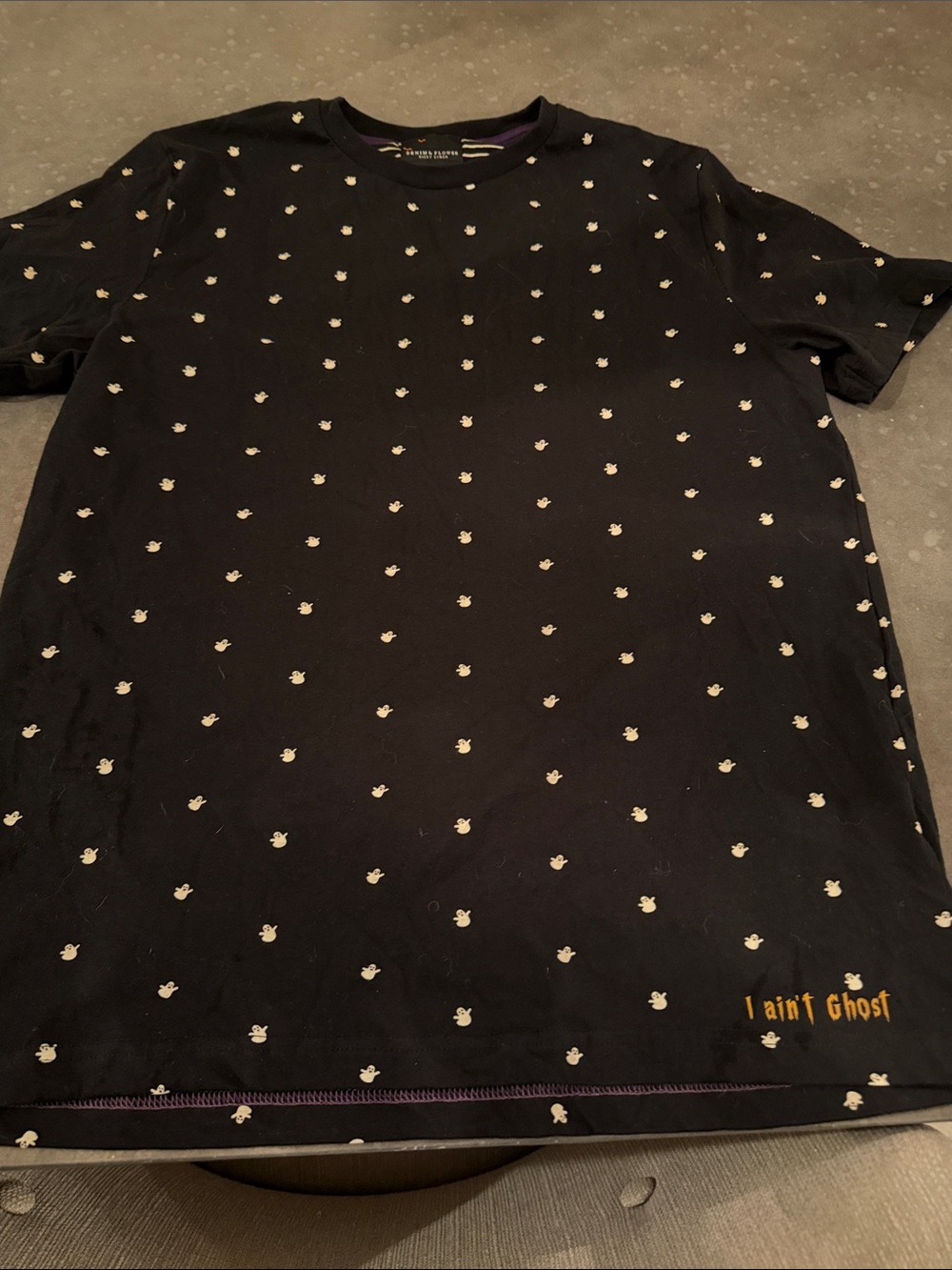 Denim & Flower Black Short-Sleeve Tee with Mini Ghost Print
